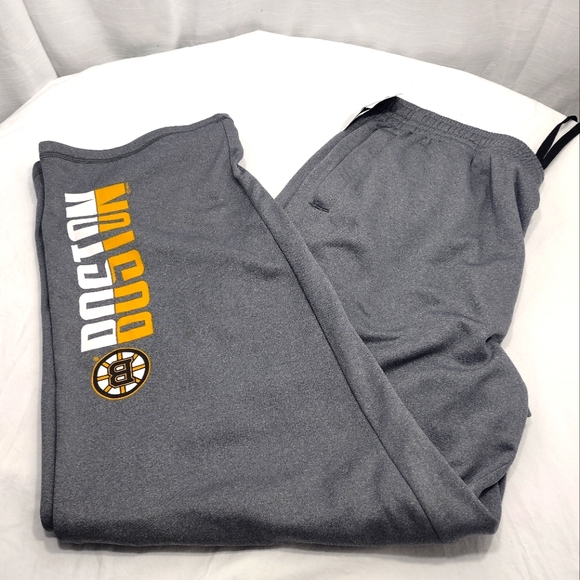 NHL Boston Bruins Logo Heather Gray Fleece Lined Wide Leg Sweatpants - Picture 7 of 16